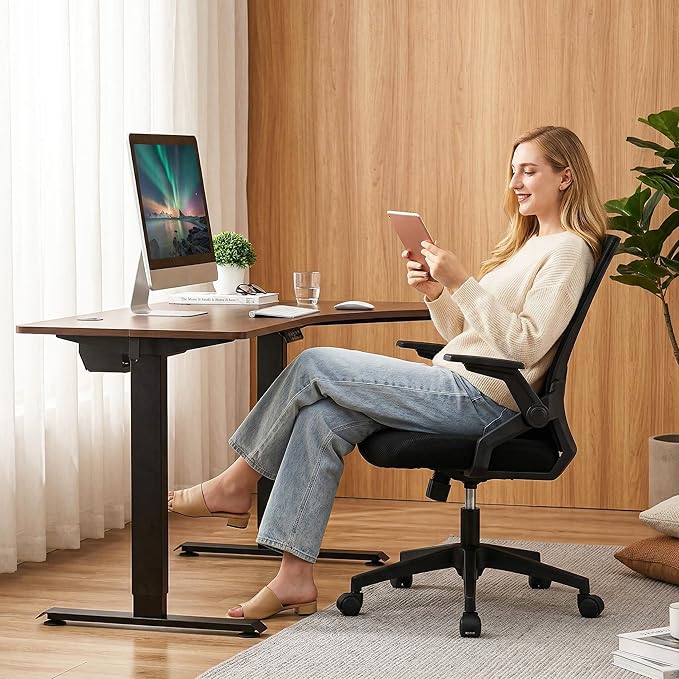 GTPLAYER Ergonomic Office Chair with Flip-up Armrests Executive Computer Chair for Home Office, Breathable Mesh & Comfy Lumbar Support, Black