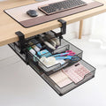 Cedilis Under Desk Drawer Organizer Slide Out, 2-Tier Metal Under Table Storage Drawers Clamp On for Home Office, Black, No Drilling