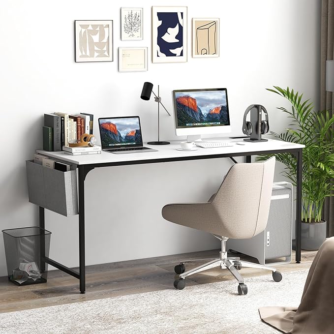 Tangkula 60" Conference Desk Set of 2, Modern Boardroom Desk with Storage Bag, Headphone Hook, Sturdy Metal Frame, Rectangular Seminar Table with Charging Station