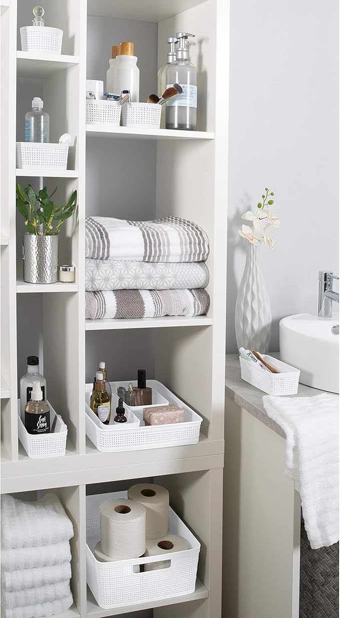Simplify 5 Piece Organizing Set | Multiple Size Bins | Multipurpose | Office | Desk | Dorm | Bathroom | Storage Basket | Small Items | Accessories | White