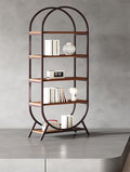 Bookshelf Arched Bookcase, 5 Tier Open Freestanding Display Shelf for Home Office, Living Room, Walnut