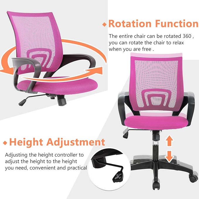 PayLessHere Home Office Chair - Adjustable Ergonomic with Lumbar Support, Armrest, High Density Mesh, 360 Degree Swivel (Pack of 2, Pink)