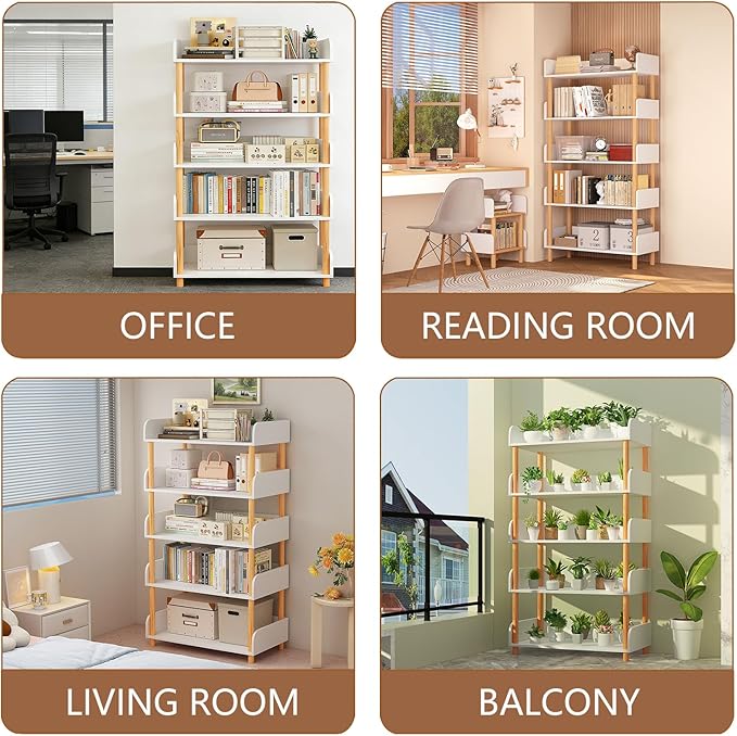 5-Tier Open Bookcase with Extra-Deep Shelves - Modern Display Bookshelf Premium Solid Wood for Living Room, Home Office & Bedroom, 11.8in Deep Storage Cabinet, Warm White (Warm White, Extra Large, 5)