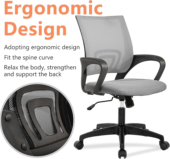PayLessHere Home Office Chair Desk Computer Chair Adjustable Ergonomic Chair Lumbar Support Armrest Executive with High Density Mesh 360 Degree Swivel Chair for Adults Chair (Pack of 1, Grey)