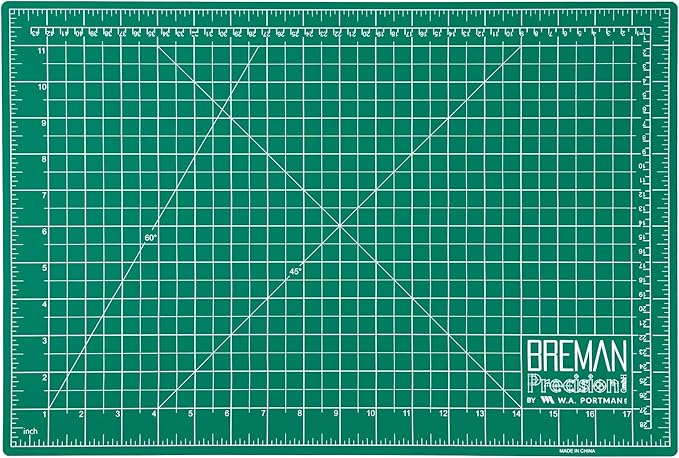 Breman Precision 12x18 Inch Self Healing Cutting Mat – 2-Sided 5-Ply PVC Green/Black Cutting Mats for Crafts, Sewing, Quilting & DIY Projects with Durable Non-Slip Surface & Precise Grid Lines
