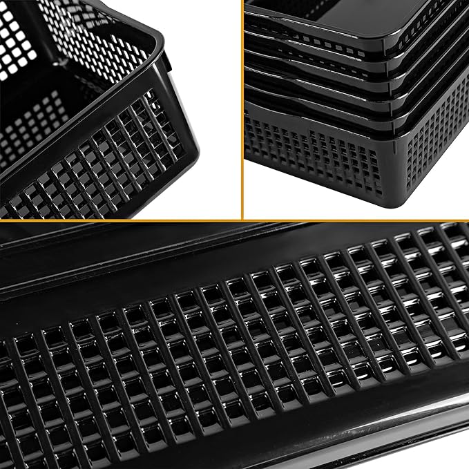 Eslite A4 Size Plastic Storage Basket,Desktop File Paper Letter Organizer Tray, 6-Packs (White+Black)