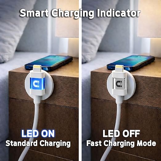 6ft LED Phone Lightning Cable with Magnetic Tip, Magnetic Cord Holder & Blue Night Glow Light – Durable Fast Charger Cable for iPhone 5–14 and More