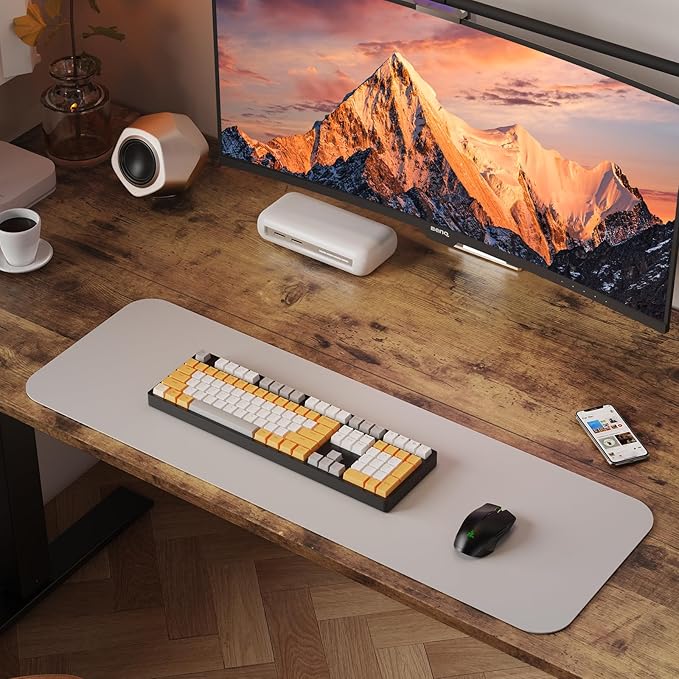 WALKINGDESK 55x24 Inches Height Adjustable Electric Standing Desk with 2 Hooks for Home Office, Ergonomic Sit Stand up Desk with Splice Board, Rustic Brown