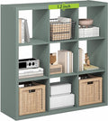 Furinno Cubicle Book Shelf, 9-Cube Bookshelf, Extra Thick Frame Reversible Bookcase with Open Back, 14.6" x 44" x 44", for Living Room, Bedroom, Home Office, Sage Green