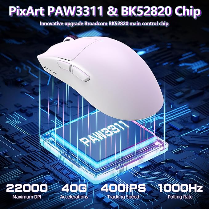MAMBASNAKE Attack Shark X11SE Lightweight Wireless Gaming Mouse, Tri-Mode 2.4G/USB-C Wired/BT, 22K DPI, PAW3311 Optical Sensor, 59g, 5 Programmable Buttons, 300mAh Battery for PC/Mac(White)