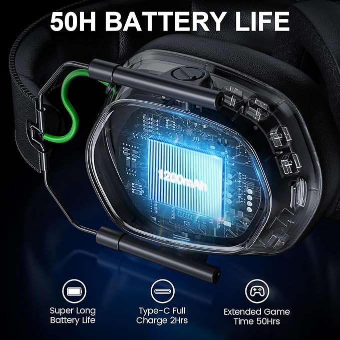 Wireless Gaming Headset for PS5, PS4, PC, Switch – 2.4GHz & Bluetooth Headphones with Mic, 20ms Low Latency, 3D Stereo Sound, ENC Noise Canceling, RGB Lighting, 50H Battery Life