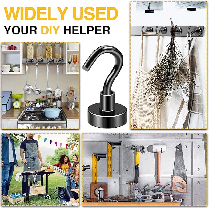 DIYMAG Magnetic Hooks for Hanging, 30lbs 2026 Cruise Cabin Ship Essentials N52 Magnetic Hook Heavy Duty Strong Magnets Fridge for Classroom Beach Kitchen Grills 10 Pack Black