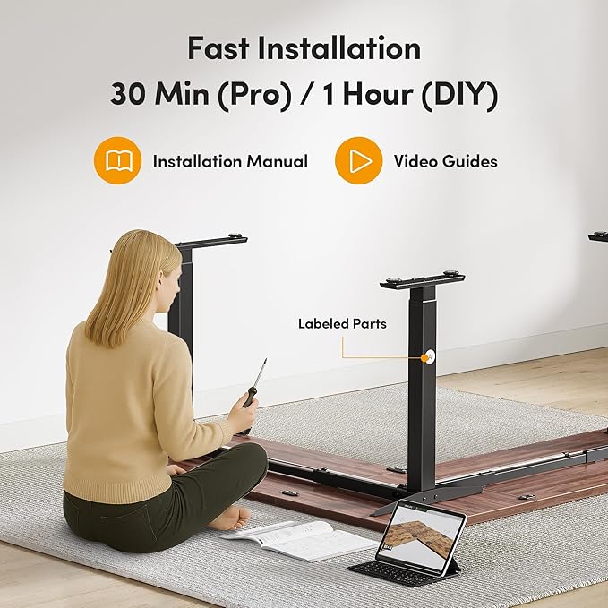 CubiCubi L Shaped Standing Desk 63 x 55 Inch Adjustable Height, Electric Corner Desk, Sit Stand Home Office Desk with Splice Board, Black Walnut