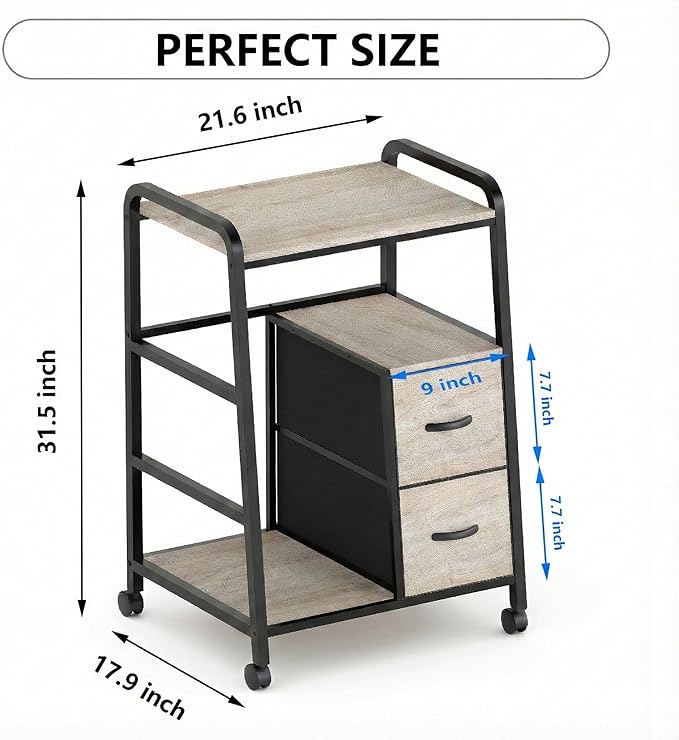Printer Stand Featuring Fabric Drawers, Under Desk Host Computer Cabinet and Shredder Shelf, Heavy Duty Printer Stand with Storage Workstation Organization Printer Table for Home Office