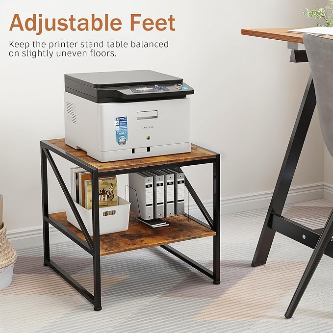 CAIYUN 2-Tier Large Priner Stand with Storage Shelf, 20"×20" Under Desk Printer Table for Home Office, End Table for Living Room, Heavy Duty Storage Rack for Scanner Fax Heat Press, Rustic Brown