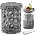Ctosree 1.3 Gallons Small Wicker Trash Can with Lid Handle Woven Wicker Rattan Bathroom Waste Basket Boho Trash Basket with 100 Plastic Garbage Bags for Bedroom Office Laundry (Scalloped Style, Gray)