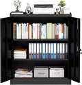Metal Storage Cabinet, 35" Garage Storage Cabinet with 2 Adjustable Shelves & Lockable Doors, Black Garage Cabinets for Office, Home, Garage, Gym, School