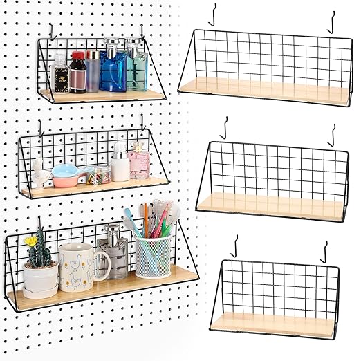 Coume Pegboard Shelves with Steel Pegboard Brackets and Hooks Tool Organizer Storage Tray Garage Basket Storage Display Accessories (Black)