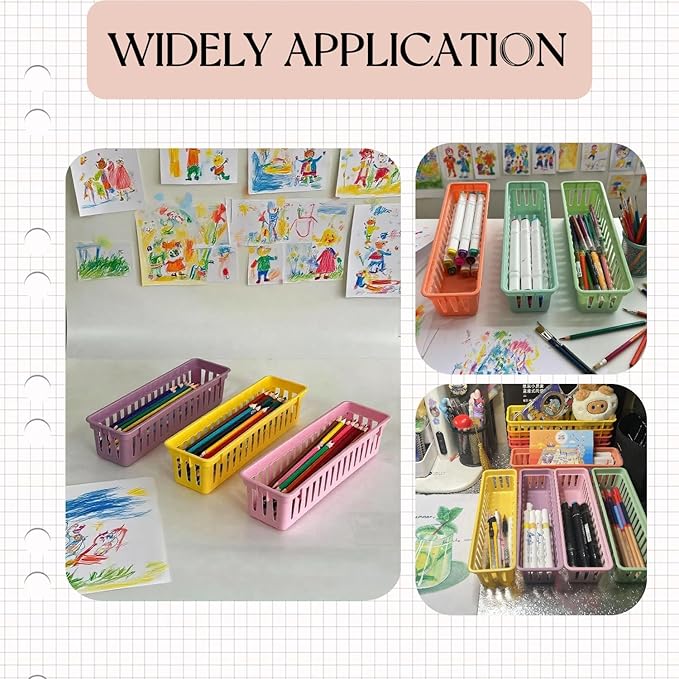 RAUVOLFIA 12 Pack Classroom Pencil Organizer Pencil Basket or Crayon Basket, Small Pencil Holder Tray for Kids Desks (Boho)