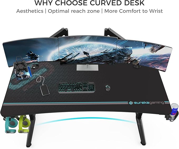 EUREKA ERGONOMIC Gaming Desk 60" Home Office Computer Desk, New Polygon Legs Design, Captain Series (60 Inch, Black)