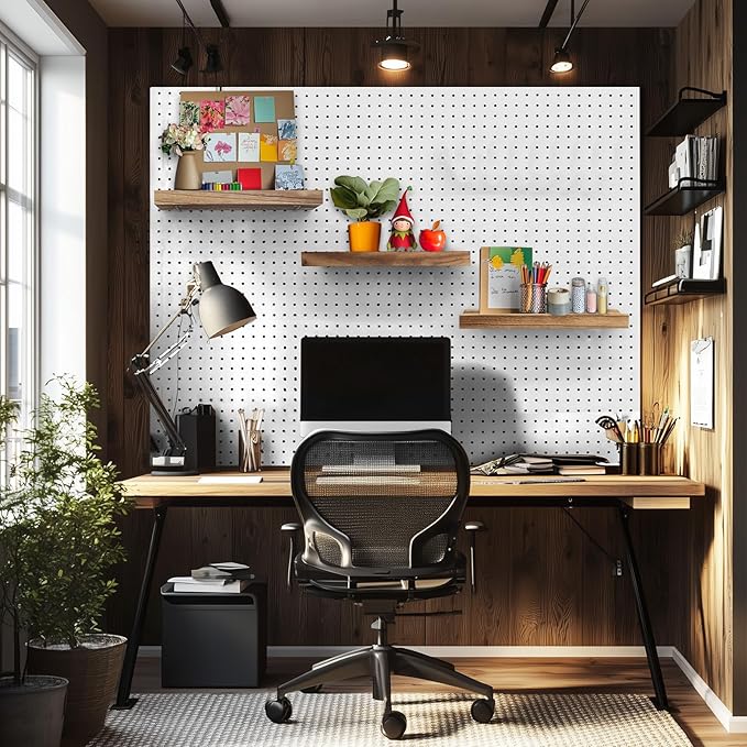 Wood Pegboard Shelves with Lip, 14" x 4" Peg Board Racks 3Pack Wall Organizer Shelf, 1/4 inch Heavy Duty Metal Brackets Fit All Pegboards, Display Craft Garage Workbench Office Shelving Accessories