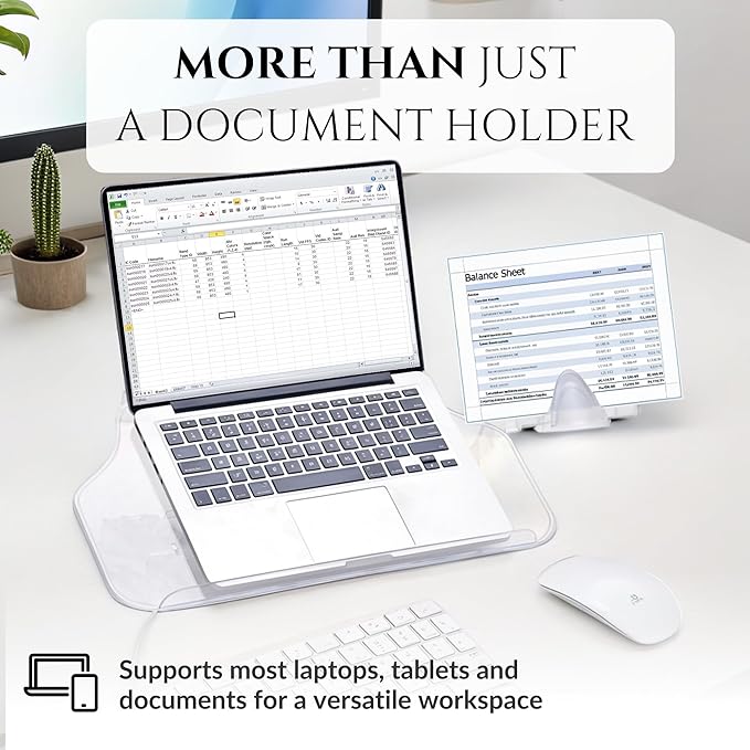 MemoScape PRO Adjustable in-Line Document Copy Holder for Desk - Help Boost Productivity and Reduce Neck Strain - Paper Holder Stand for Desk - Office & Home Organization Accessory - White