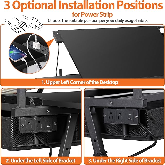 Drafting Table Drawing Desk w/Power Outlet, Art&Craft Work Station Height Adjustable Tilting Tabletop Craft Table Desk w/Stool and 2 Storage Drawers for Home Office, Black