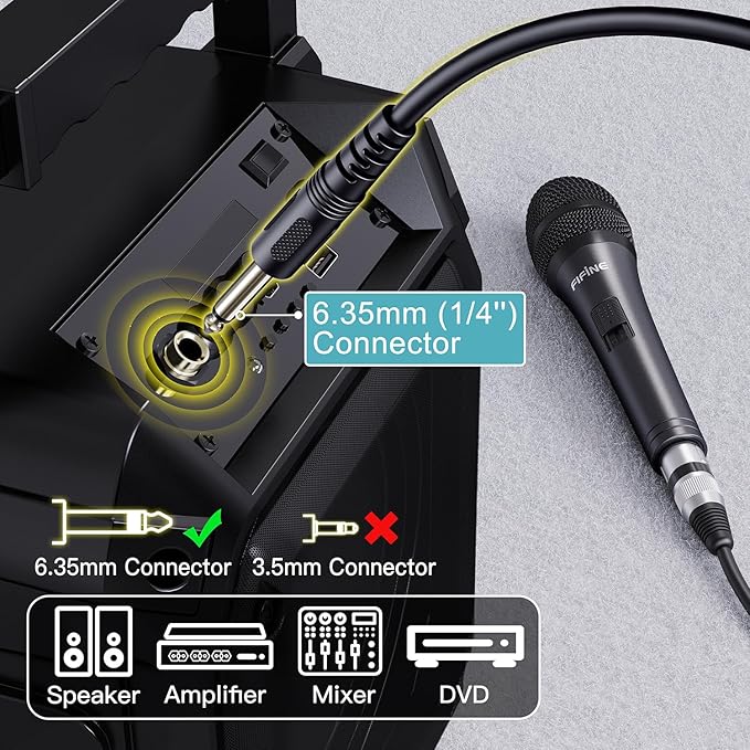 Fifine Karaoke Microphone, Dynamic Vocal Microphone for Speaker, 6.35MM Wired Handheld Mic with On and Off Switch and 14.8ft Detachable Cable-K6