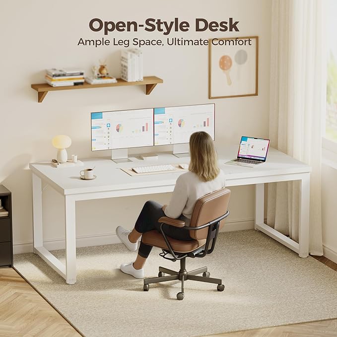 Mericonia 40 Inch Computer Desk, 1.2" Thick Modern Simple Study Writing Table, Heavy Duty Industrial Office Desk for Home Bedroom Workstation, White