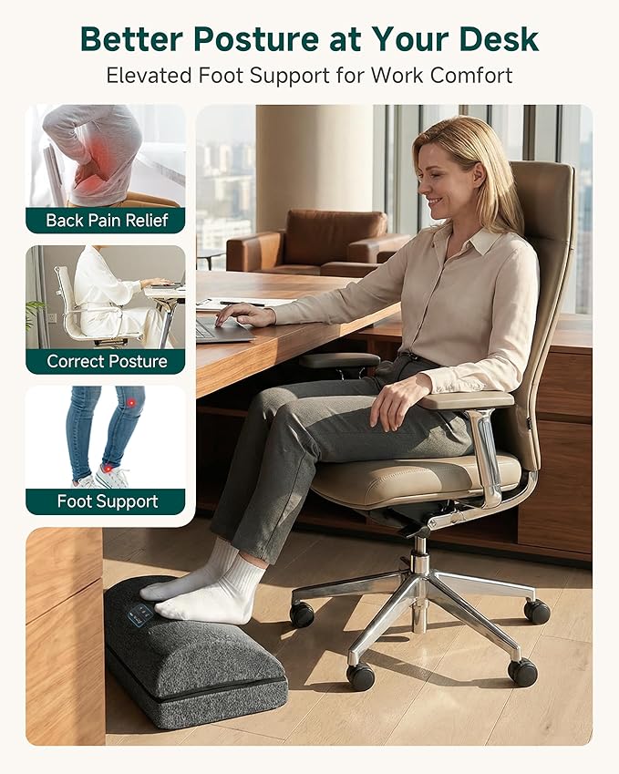 Heated Foot Rest for Under Desk at Work, Foot Stool with Vibration Massage, 3 Heat Levels, Ergonomic Memory Foam Feet Warmer Heater