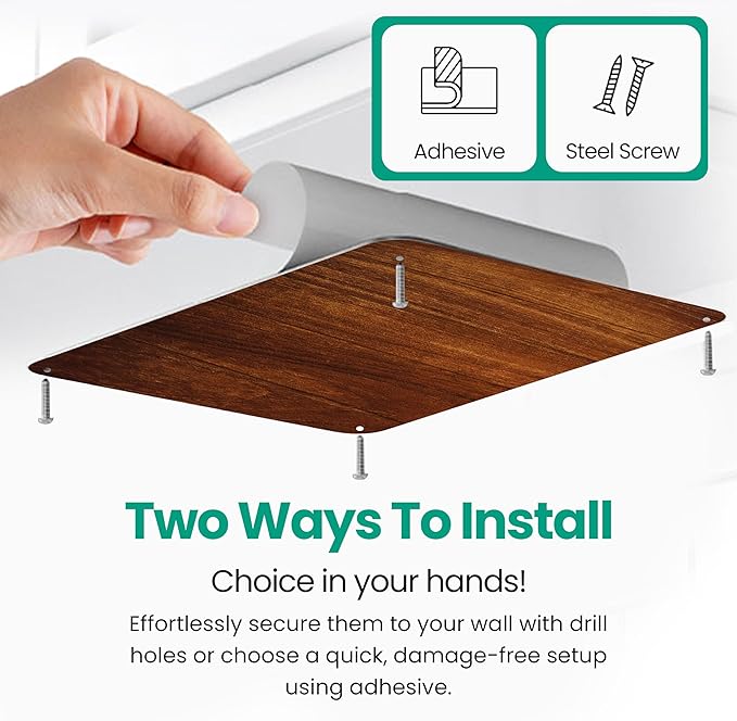 9 inches x 6.5 inches Stainless Steel Plate for Magnets, 3M Adhesive Back, Mounting Screws, Ideal for Magnetic Shelf, Spice Holders, Colorful Magnets as a Gift. Mount Anywhere! (Timber, 1 Pack)