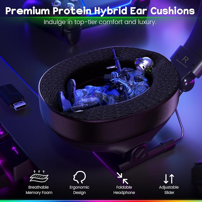 WESEARY Wireless Gaming Headset with Mic, Gaming Headphones for PS5, PS4, PC, Switch & Mac, Bluetooth 5.4 & 2.4GHz Wireless Headset, 3D Surround Sound, 50mm Drivers, 50Hr Battery Life, LED Lighting