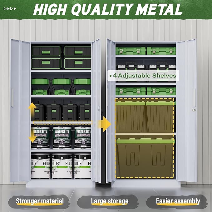 Greenvelly Metal Storage Cabinet,Dark Gray Steel Garage Cabinet with Doors and Adjustable Shelves, Metal Cabinet with Lock,Garage Cabinets and Storage System for Garage,Home Office,School