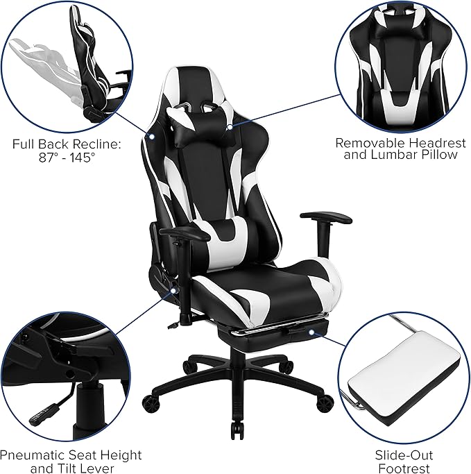 Flash Furniture Red Gaming Desk and Black Footrest Reclining Gaming Chair Set with Cup Holder and Headphone Hook