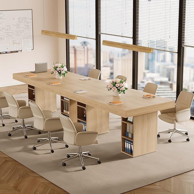 IDEALHOUSE 63”Executive Desk with Cabinet Storage, Farmhouse Home Office Desk, Wooden Computer Desk with Extra Thickened Tabletop & Metal Frame, for Work Study Writing, Oak