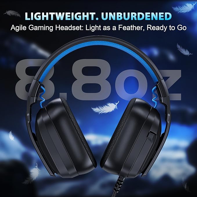 Vakedy Wired Gaming Headset for PC, PS5, PS4, Switch, Gaming Headphones with Noise Canceling Microphone,Computer Headsets with 3.5mm Audio Jack,Folding Design (Black/Blue)