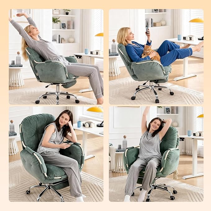 Criss Cross Office Chair with Foot Rest Flip Armrests for Pets and Comfortable Cross Legged Office Chairs for Women Reclining Office Chair Desk Chair Comfy Vanity Chair with Back and Wheels Green