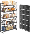4NM Extra Wide 5 Tiers No Assembly Book Shelves, 51.2" H Folding Bookshelf Bookcase Open Industrial Foldable Shelves for Bedroom, Living Room, Home Office - All Black