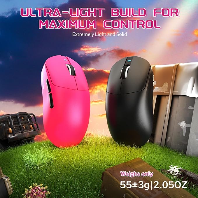 MAMBASNAKE×Attack Shark X8 Plus Wireless Gaming Mouse,Tri-Mode Connection,40000 DPI Ultra Lightweight,PAW3395PRO Sensor,150h Battery Life,5 programmable Buttons for Windows/Mac/Linux/XP-Red