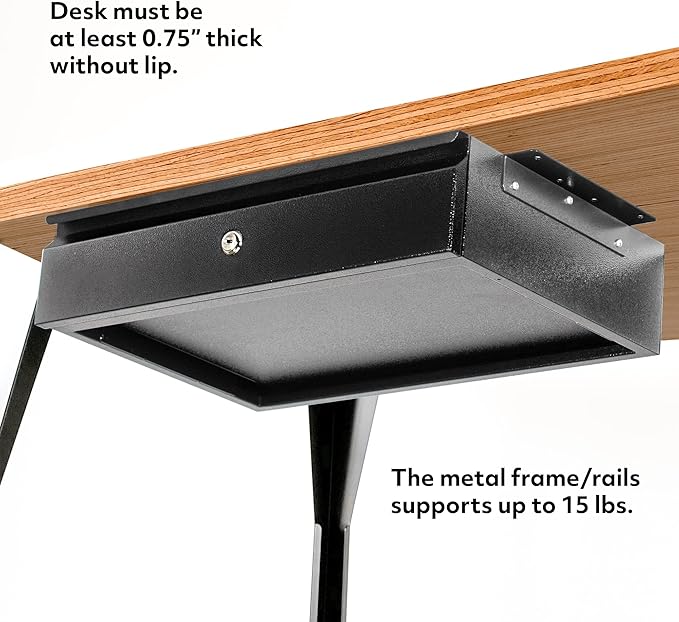 POCHAR 17.75" Steel Under Desk Drawer with Lock & Keys - Attachable Desk Drawer with Slide Out Attachment for Wooden Desks & Workstations - Locking Under Table Undermount Drawers for Home Office