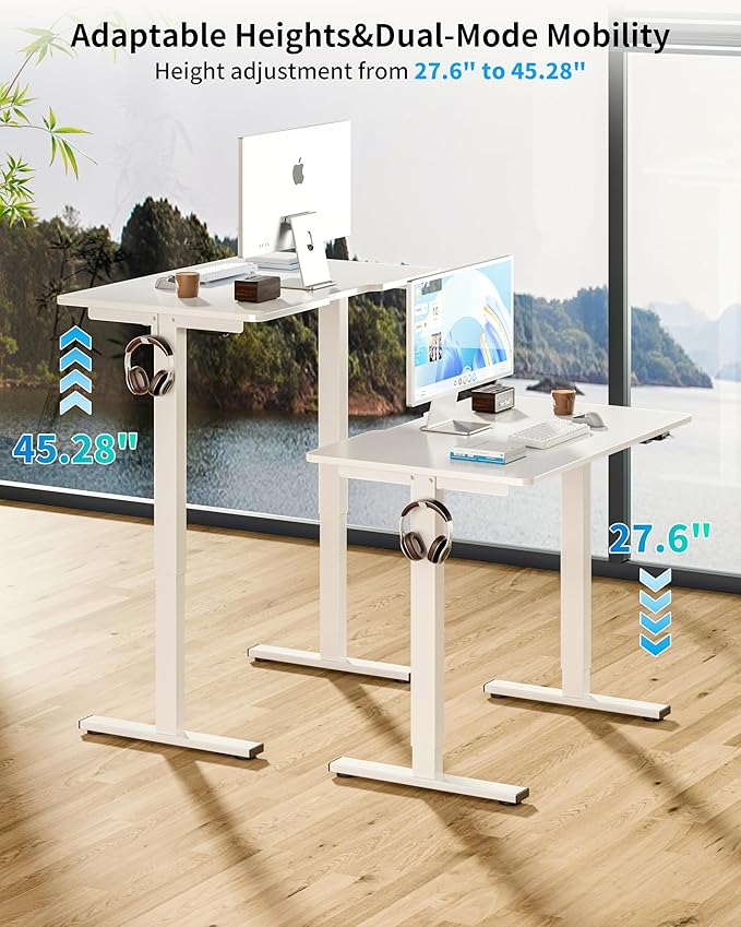 BIZUM 35.4" Small Electric Standing Desk Height Adjustable, Whole Piece Stand Up Computer Desk Work Study Writing Gaming Desks for Home Office White
