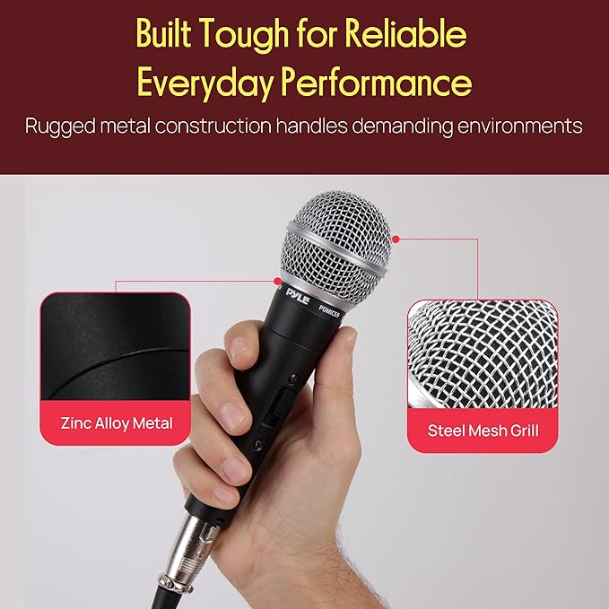 Pyle Professional Dynamic Vocal Microphone - Moving Coil Cardioid Unidirectional Handheld Mic with ON/Off Switch, Includes 15ft XLR to 1/4'' Cable, Set of 2