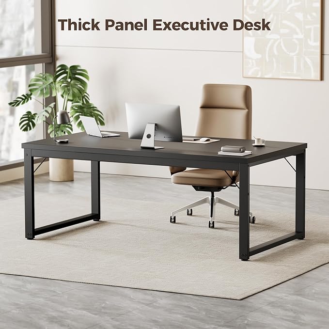 Mericonia 48 Inch Computer Desk, 1" Thick Heavy Duty Industrial Office Desk, Modern Simple Study Writing Table for Home Office Bedroom Workstation, Black