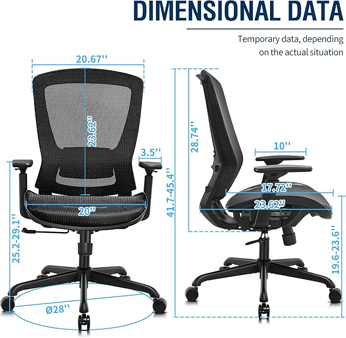 ELABEST Ergonomic Mesh Office Chair Computer Desk Chair, BIFMA 5.1 Certified Commercial Task Chair | Adjustable Lumbar Support & Armrests,Comfort Wide Seat,Swivel Home Office Chair(Black)