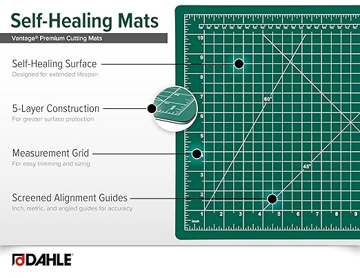 Dahle Vantage 10473 Premium Self-Healing Cutting Mat, 24"x36", 1/2" Grid, 5 Layers for Max Healing, Perfect for Crafts & Sewing, Green