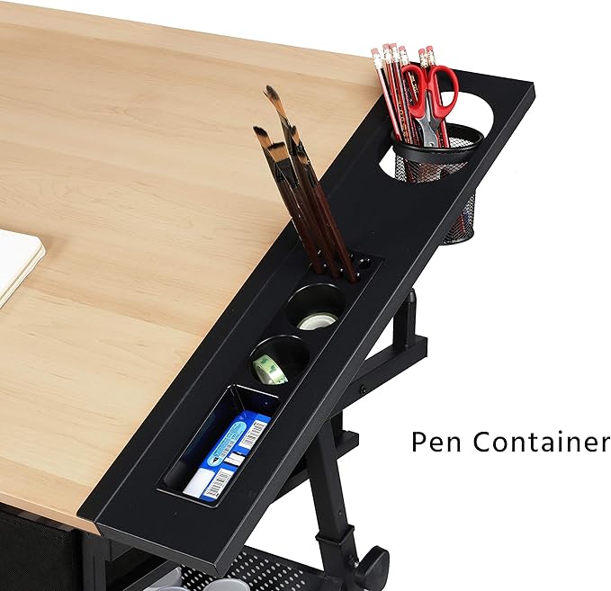 Topeakmart Height Adjustable Drafting Table Drawing Desk Tiltable Tabletop Art Craft Work Station with Stool for Artists Painters Students Adults