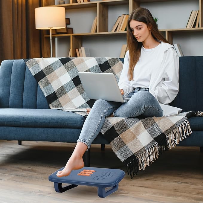PATIKIL Foot Rest Non-Swingable Stools Leg Rest Footrest for Under Desk at Work Under Office Desk Chair Computer Gaming Promote Leg Circulation, Blue/Orange