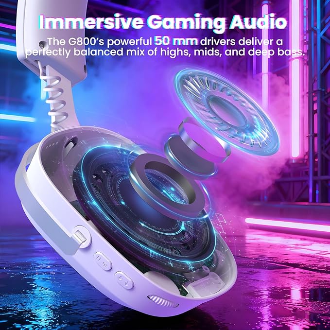 ATTACK SHARK G800 Wireless RGB Gaming Headset:7.1 Surround Sound-50mm Drivers-Memory Foam Ear Pads,Wired/2.4Ghz/BT,Ultralight,Durable Aluminum Frame,Detachable Mic,Programmable for PC Mac Gamer(White)