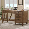 ONBRILL 54 Inch Farmhouse Executive Desk, Computer Desk with Drawers, Home Office Desk with Charging Station, for Working Studying Writing, Brown