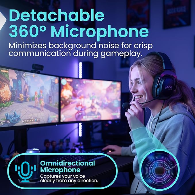 Puro Sound Labs Wireless Gaming Headset - Easy to Pair with 2.4GHz USB, Volume-Limited, Tri-Mode Connectivity, Detachable Mic, 32-Hour Battery, Wireless Headphones with mic for PC- PuroGamer-BT, Black